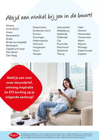 Meld je aan voor onze nieuwsbrief, ontvang inspiratie én €15 korting op je volgende aankoop! aanbieding bij Profijt-meubel – geldig van 08.03.2026 t/m 14.03.2026
