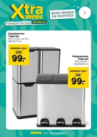 Pedaalemmer Triple bin RVS. 3x 20 L. 60x36x60 cm aanbieding bij Xenos – geldig van 09.02.2026 t/m 22.02.2026
